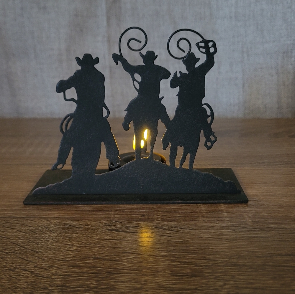 Rustic Cowboy Silhouette Tealight Holder - Black - Picture 4 of 14